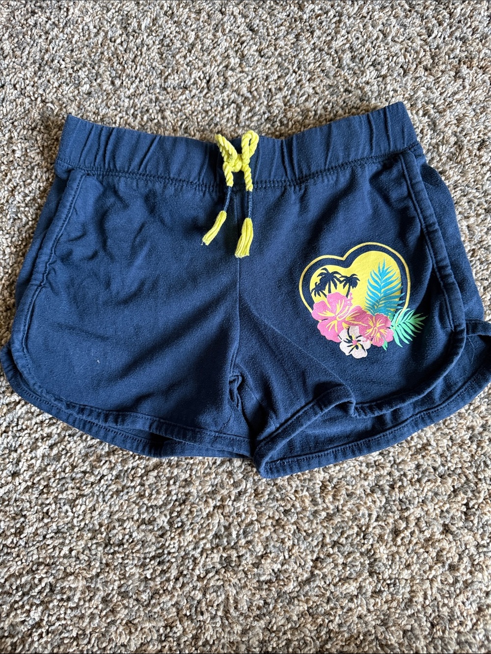 wonder nation Navy Blue Shorts with Yellow Drawstring and Floral Heart